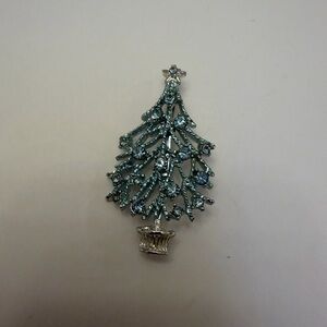 Silver and Blue Christmas Tree Brooch